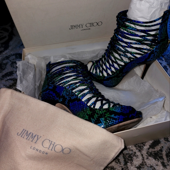 Jimmy Choo Blue and Green Strappy Heels - Picture 2 of 7